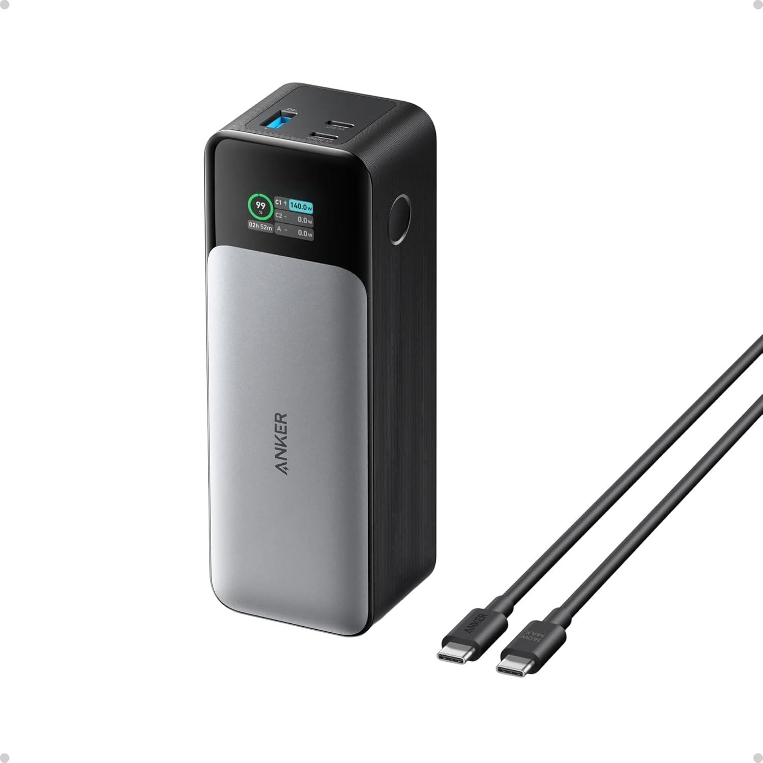 Anker 737 power bank with smart digital display showing input and output wattage