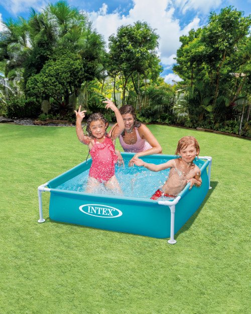 Intex Mini Frame kiddie pool with a rigid metal frame and no inflation needed