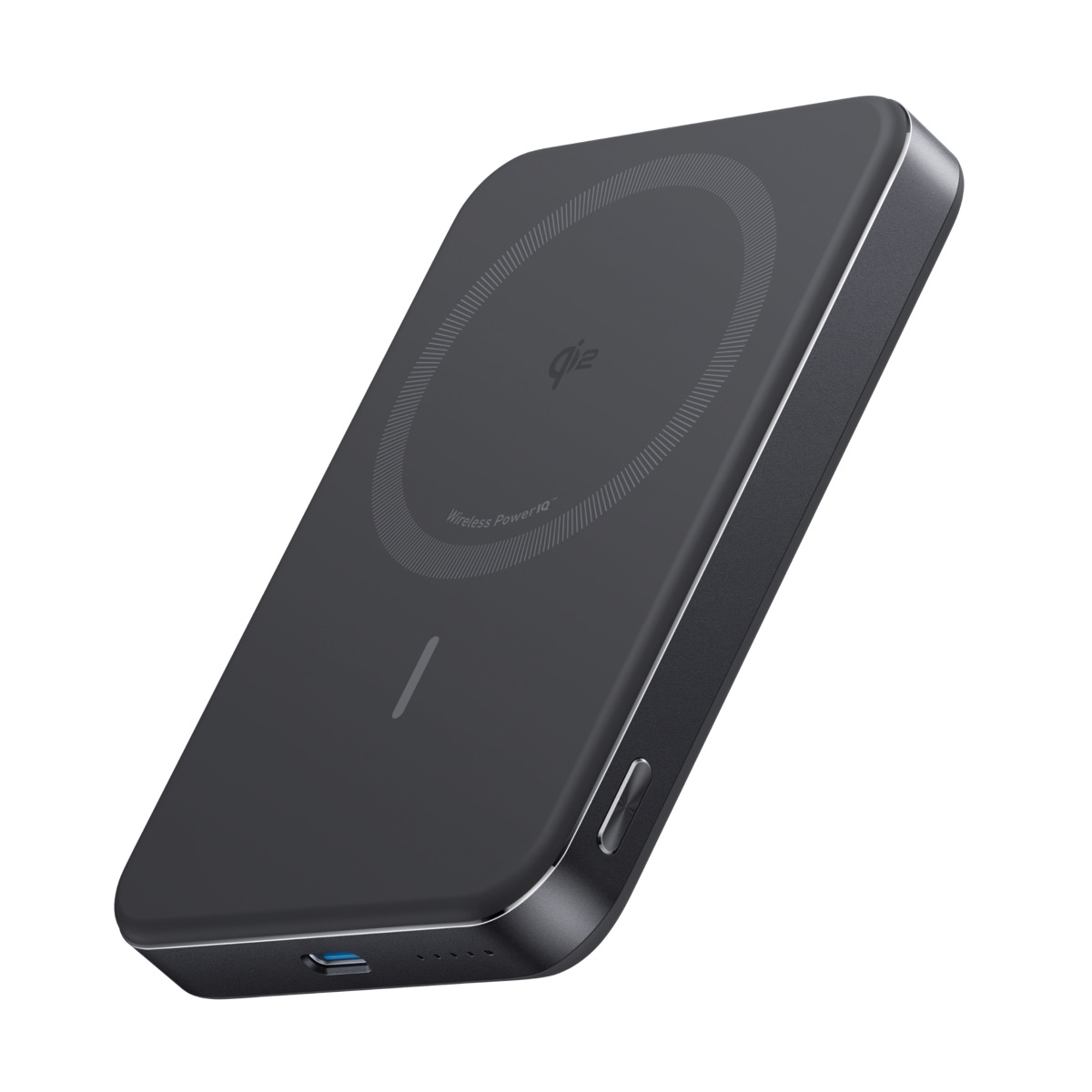 Anker MagGo Power Bank 10K slim Qi2 MagSafe-compatible magnetic battery in black standing upright