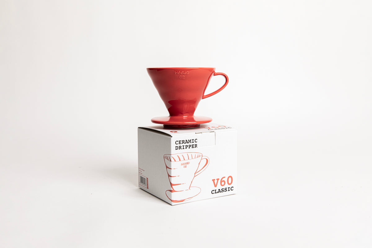Hario V60 02 Ceramic Dripper, white conical pour-over brewer with spiral interior ridges