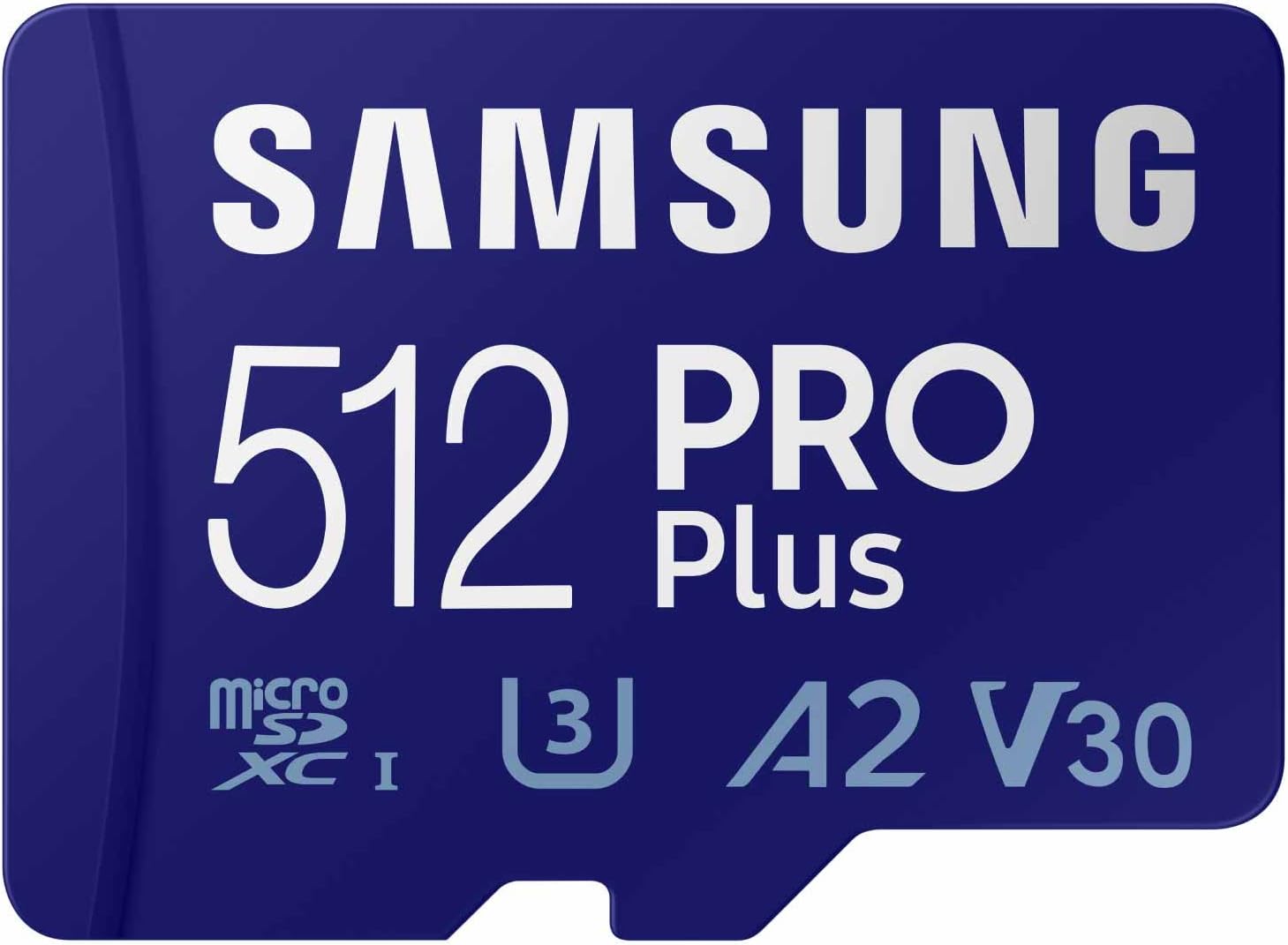 Samsung PRO Plus 512GB microSD card in red and white with bundled full-size SD adapter