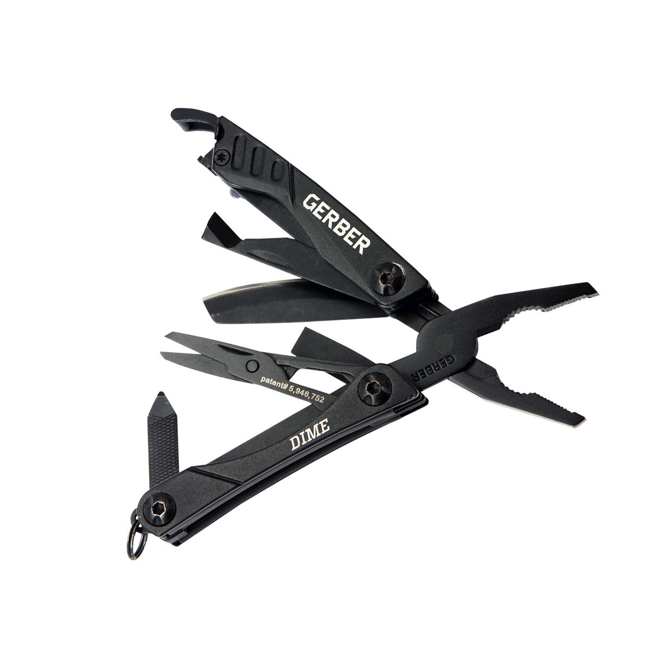Gerber Dime 12-in-1 mini multi-tool in black with pliers open