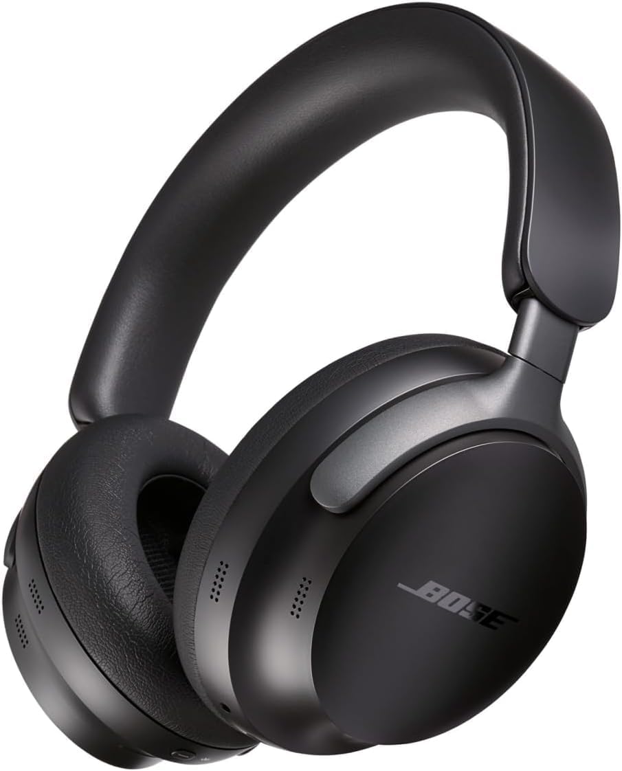 Bose QuietComfort Ultra over-ear noise cancelling headphones in black with plush earcushions