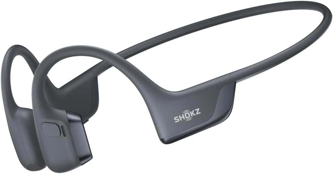 Shokz OpenRun Pro 2 bone conduction open-ear running headphones in black with wrap-around titanium band and reflective strip