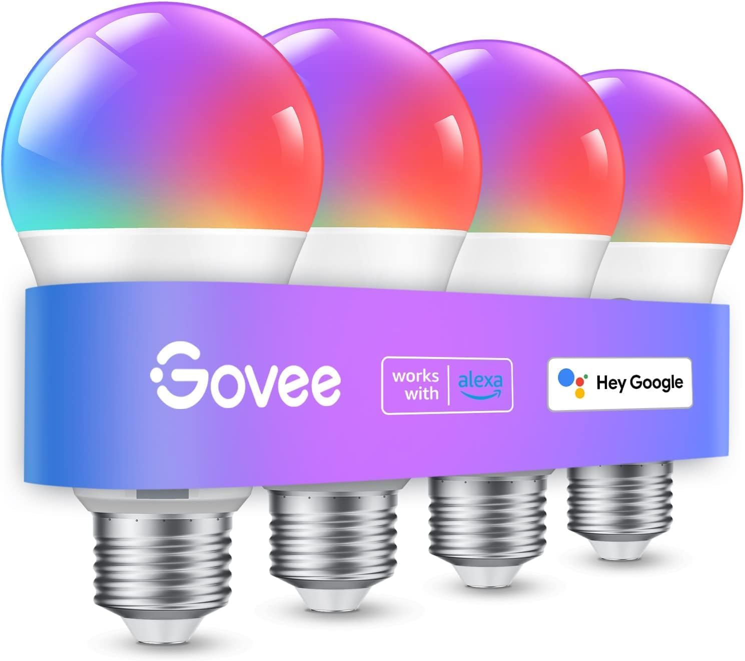 Govee multicolor smart bulb pair, A19 frosted bulbs with E26 bases shown side by side