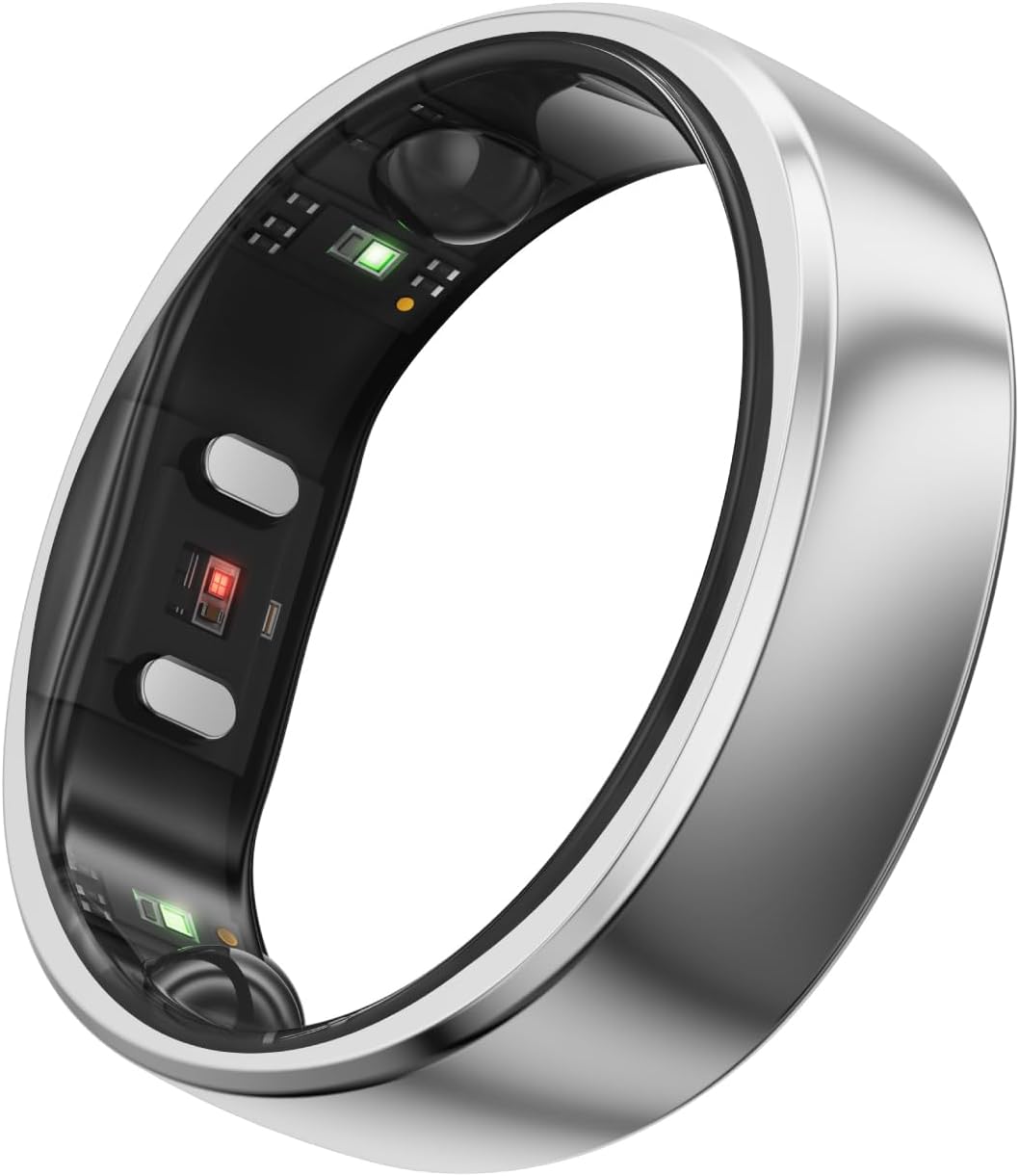 RingConn Gen 2 silver smart ring showing the inner sensor array with green and red LEDs