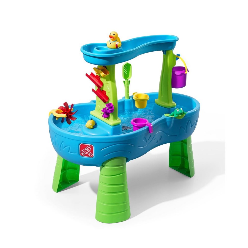 Step2 Rain Showers Splash Pond two-tier water table with no hose and zero water pressure for toddlers