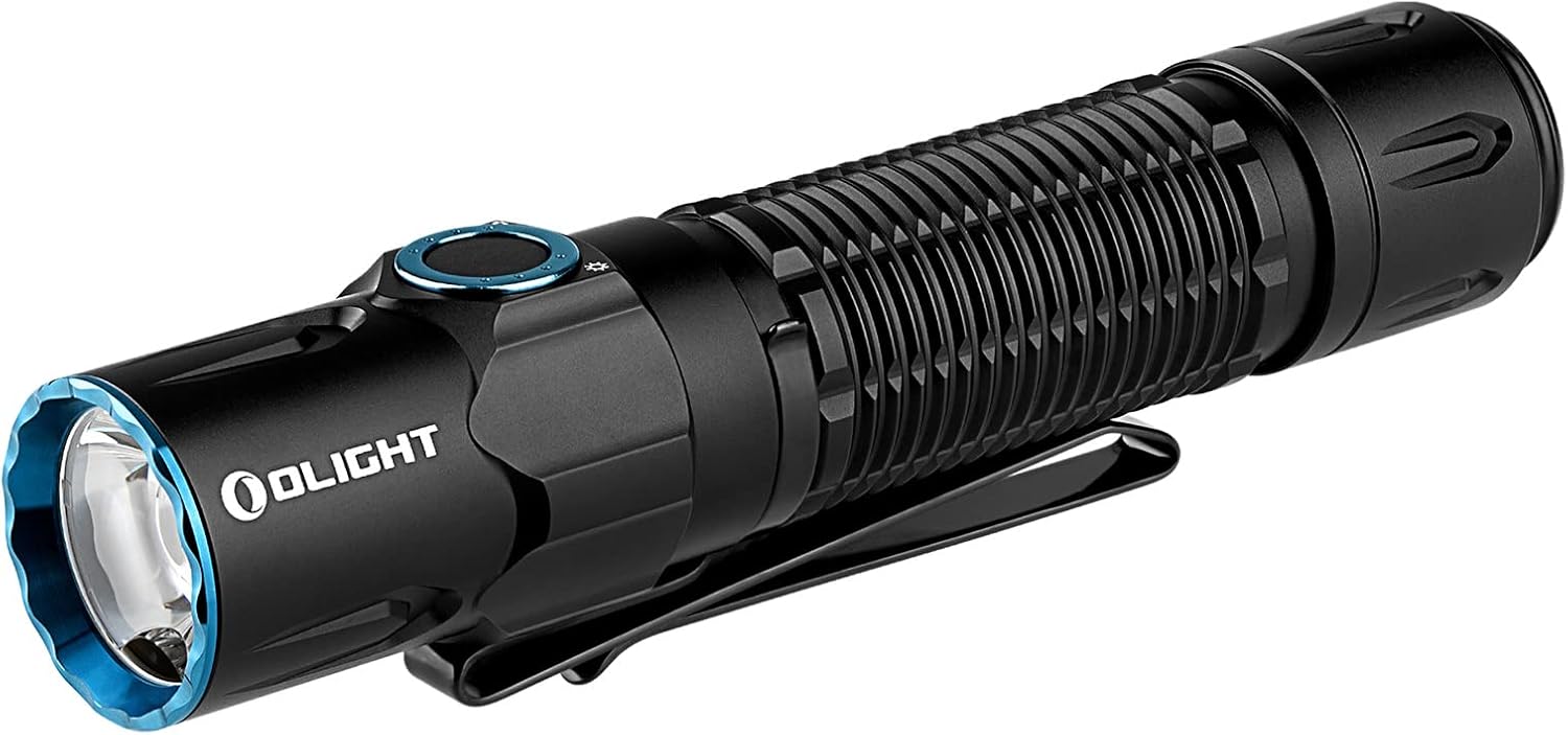 Olight Warrior 3S black tactical flashlight with dual side switch and magnetic charging tail