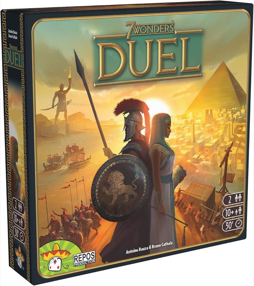7 Wonders Duel two-player strategy board game box by Asmodee with ancient-civilization card art
