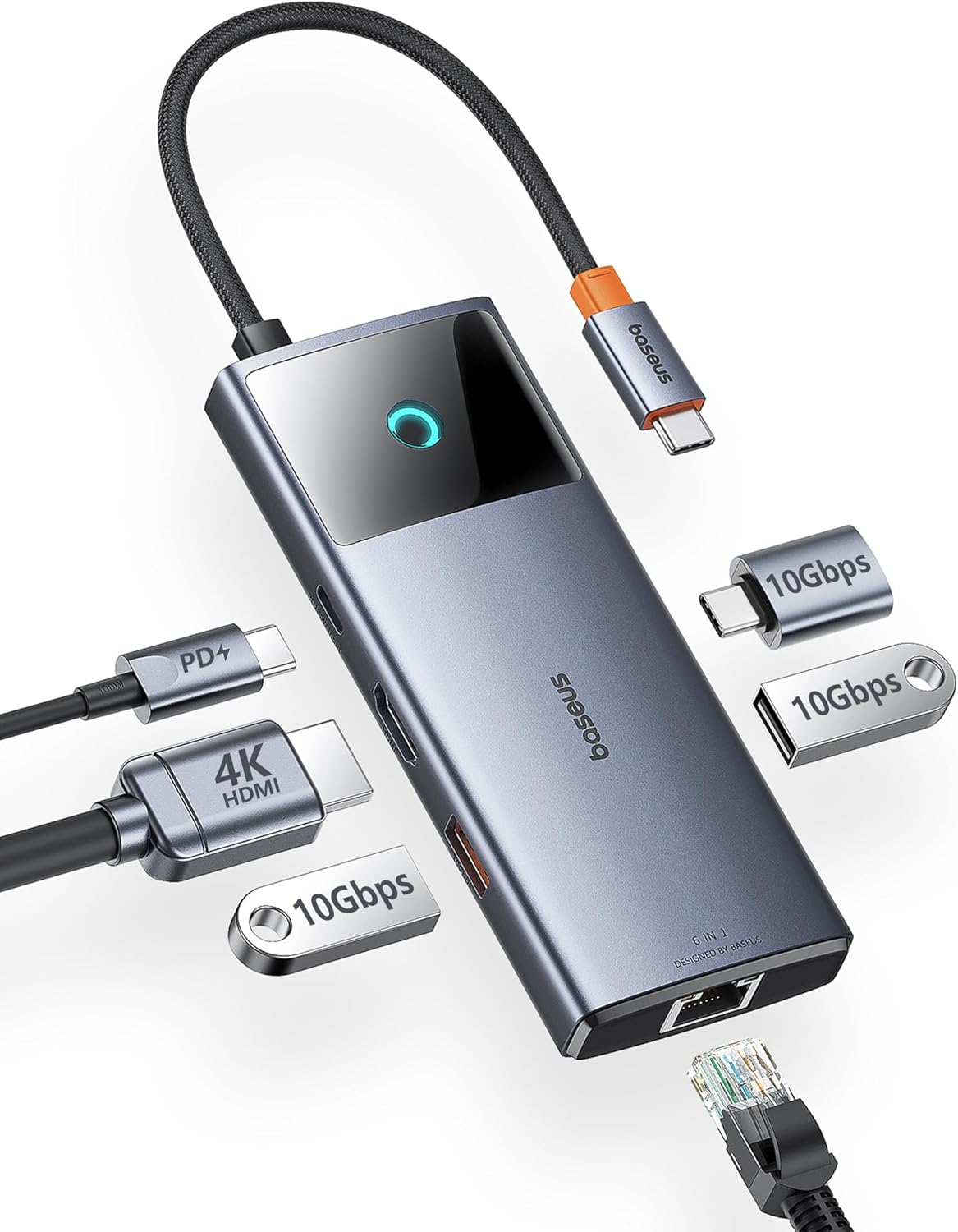 Baseus 10Gbps USB-C Hub in compact stick form with USB-A, USB-C, HDMI and SD card ports