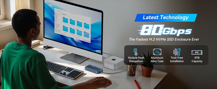 ACASIS TB501 Pro 80Gbps Thunderbolt 5 M.2 NVMe SSD enclosure with active cooling fan