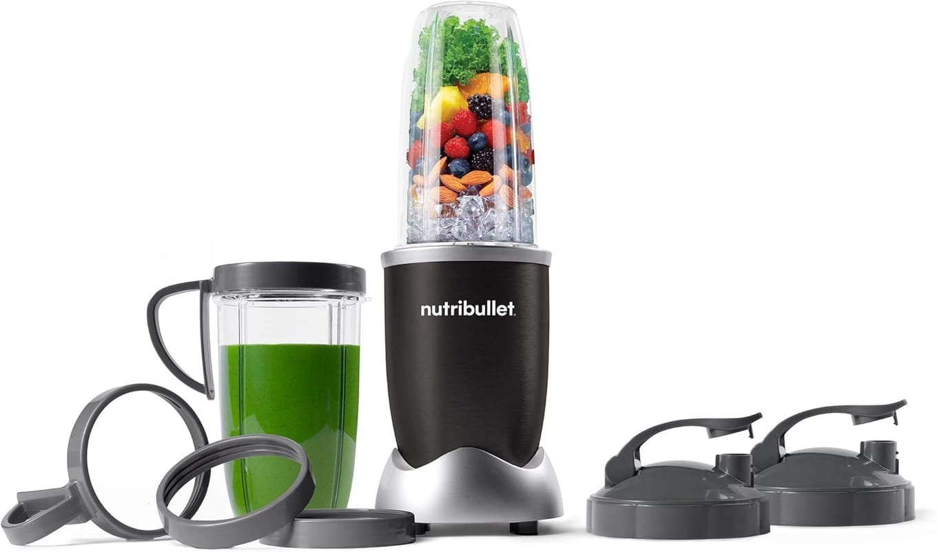 NutriBullet Pro 900 personal blender with silver base and tall single-serve extractor cup