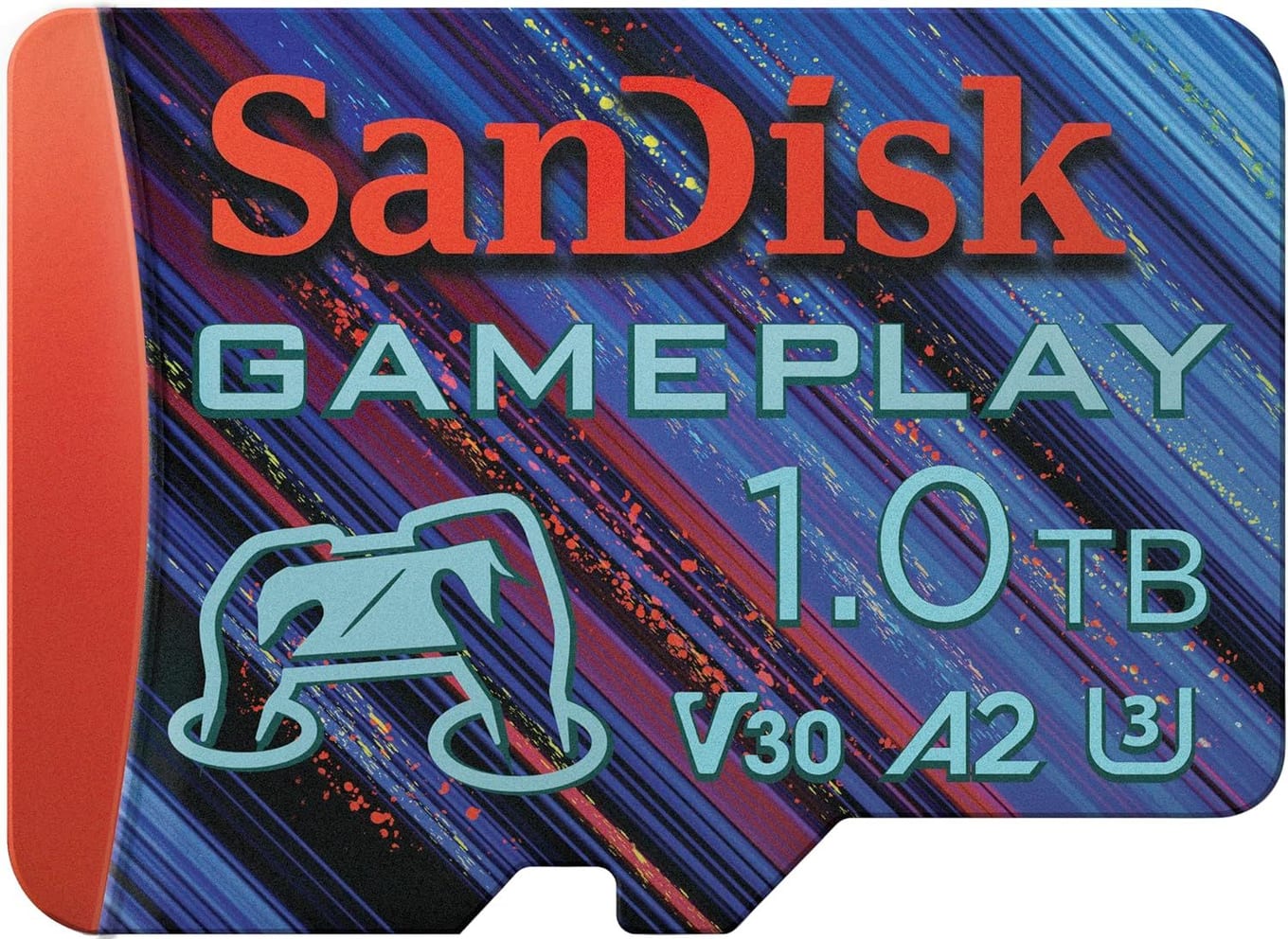 SanDisk GamePlay 1TB microSD card in black and red gaming livery designed for handheld consoles
