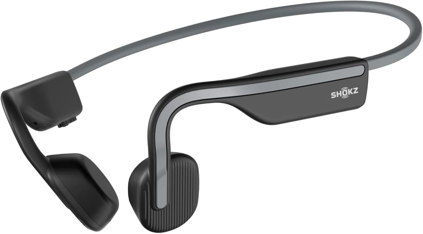 Shokz OpenMove entry-level bone conduction open-ear headphones in grey with lightweight wrap-around band