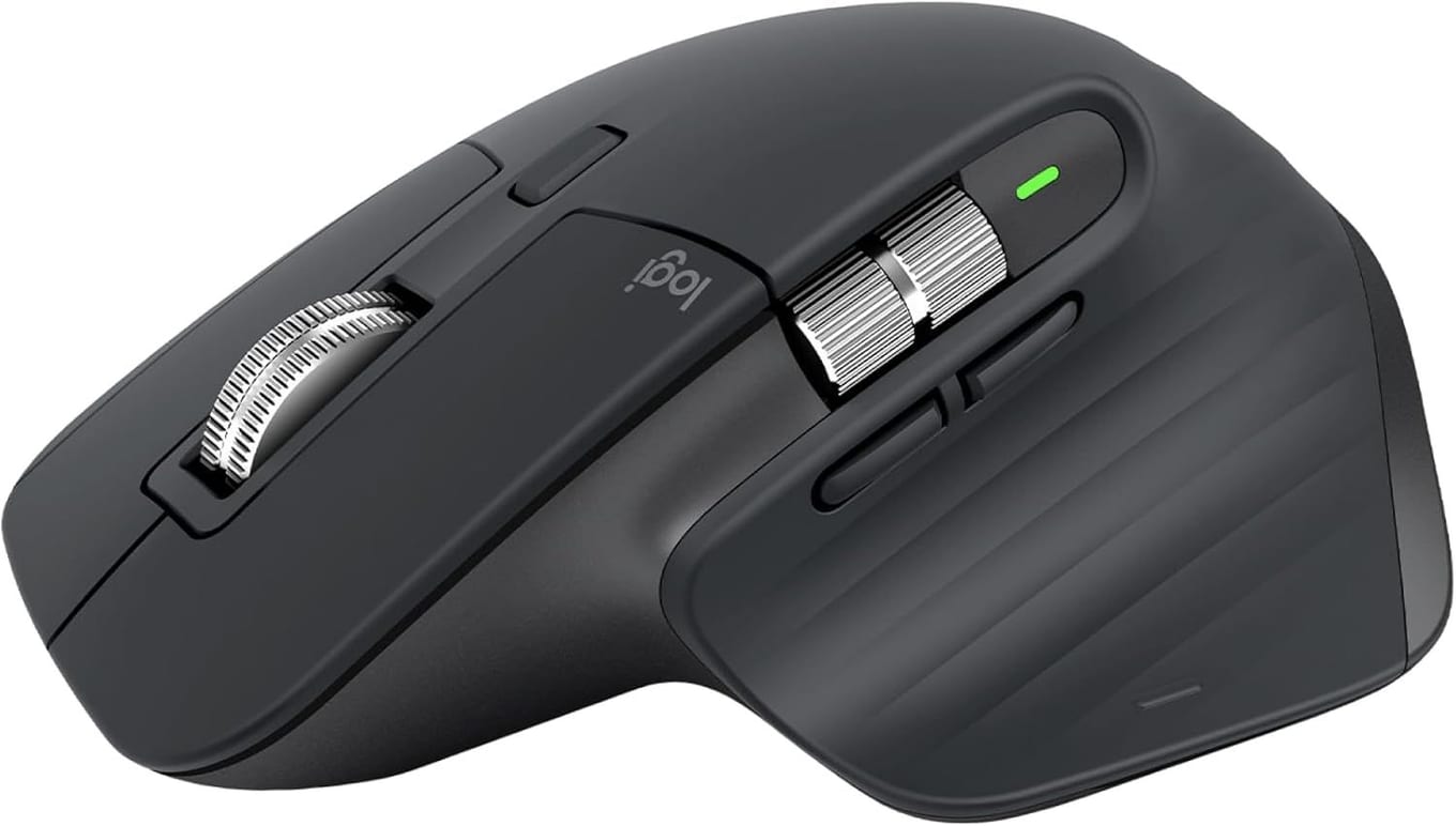 Logitech MX Master 3S wireless productivity mouse with sculpted right-handed shape and electromagnetic scroll wheel