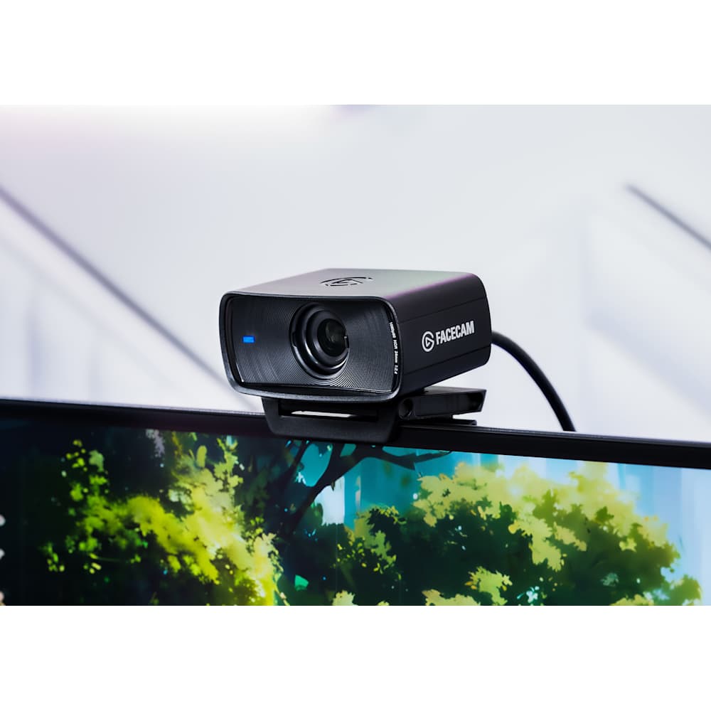 Elgato Facecam MK.2 premium Full HD webcam with black rectangular body, sliding privacy shutter, and monitor mount