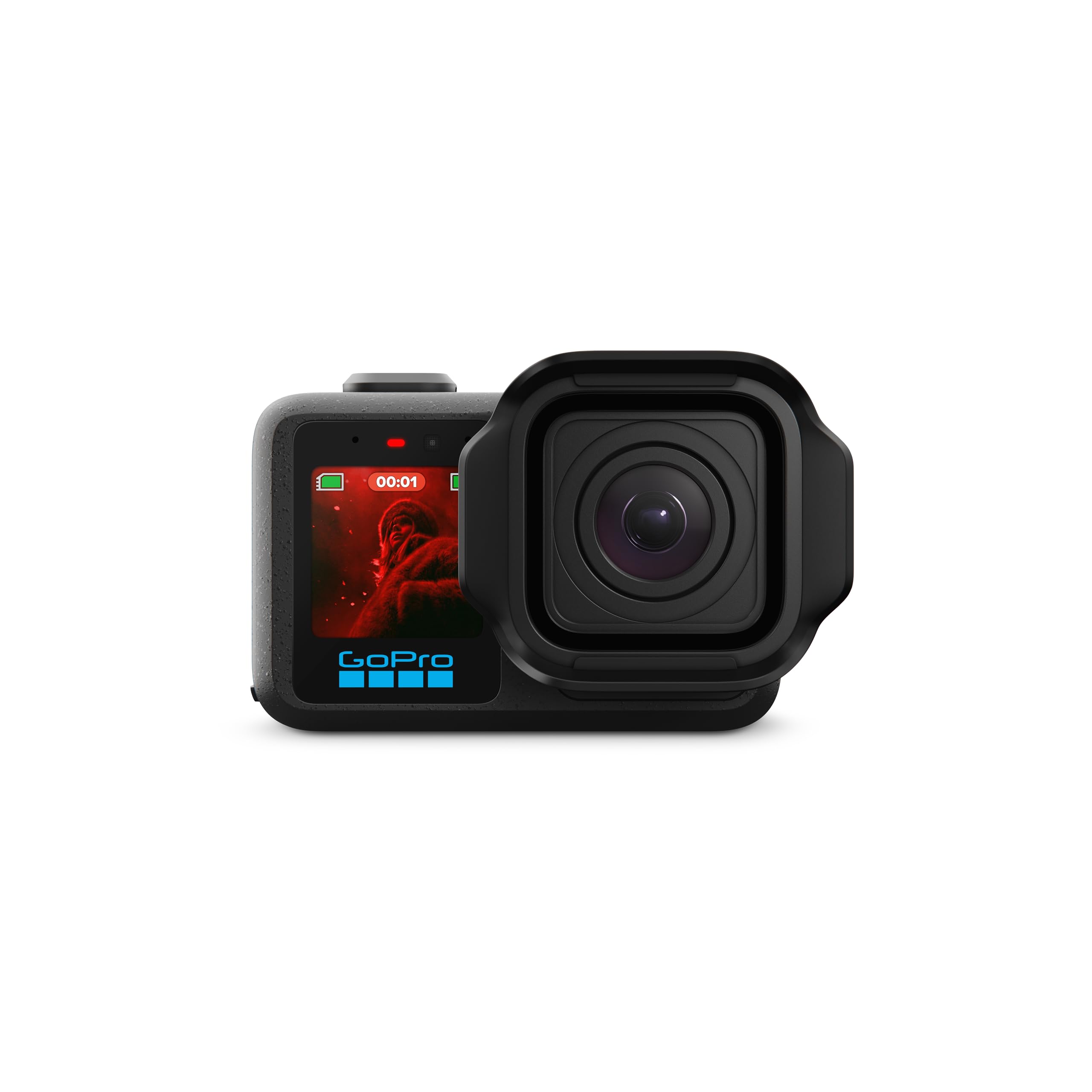 GoPro MISSION 1 PRO 8K compact cinema camera with square lens hood and front color display