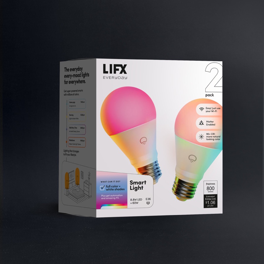 LIFX Everyday A19 two-pack smart LED bulbs with frosted A19 diffuser and E26 base