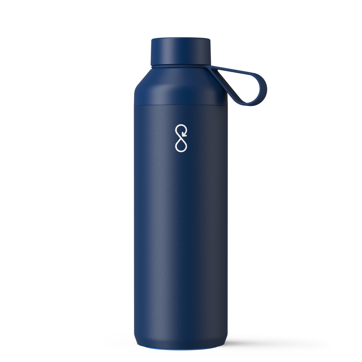 Ocean Bottle Peak insulated water bottle in Ocean Blue with twist-off carry-loop lid and infinity logo