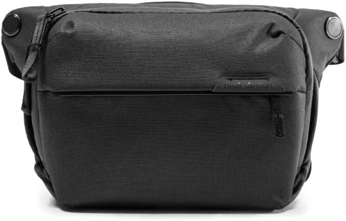 Peak Design Everyday Sling in black with weatherproof nylon shell and Cord Hook strap system
