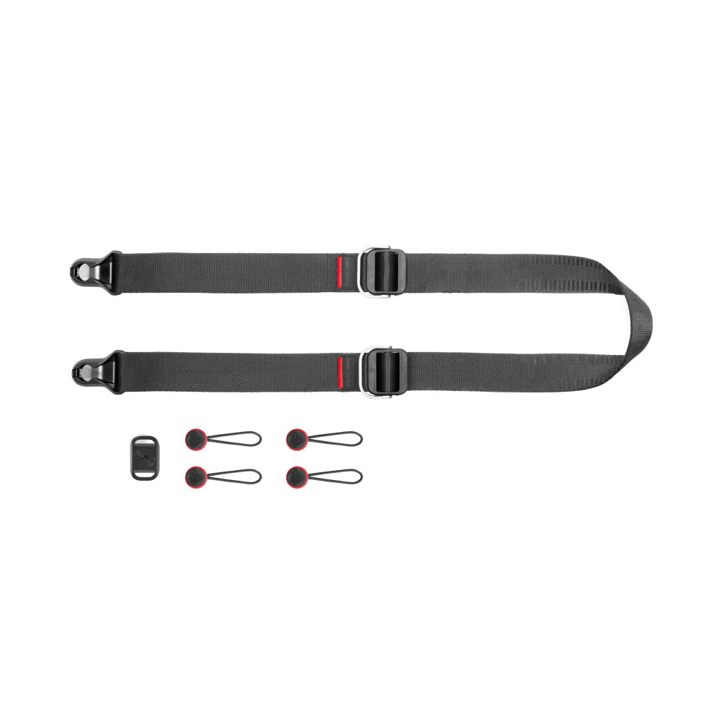 Peak Design Slide Lite black camera strap with anchor mount and four quick-release anchor links
