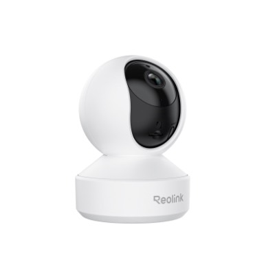 Reolink E1 Pro 3K indoor pan tilt camera with white dome body and rotating base