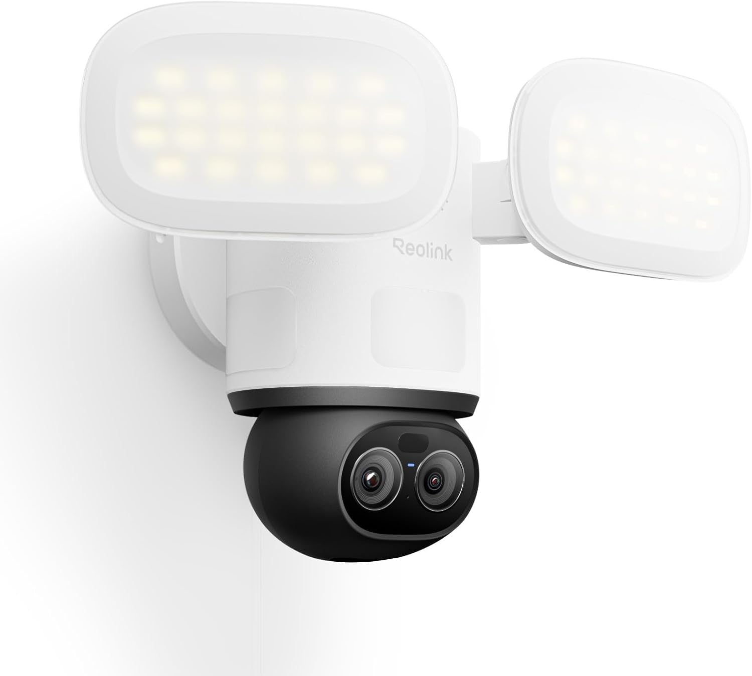 Reolink TrackFlex Floodlight WiFi white dual-panel floodlight camera with a black pan-tilt turret holding two side-by-side lenses