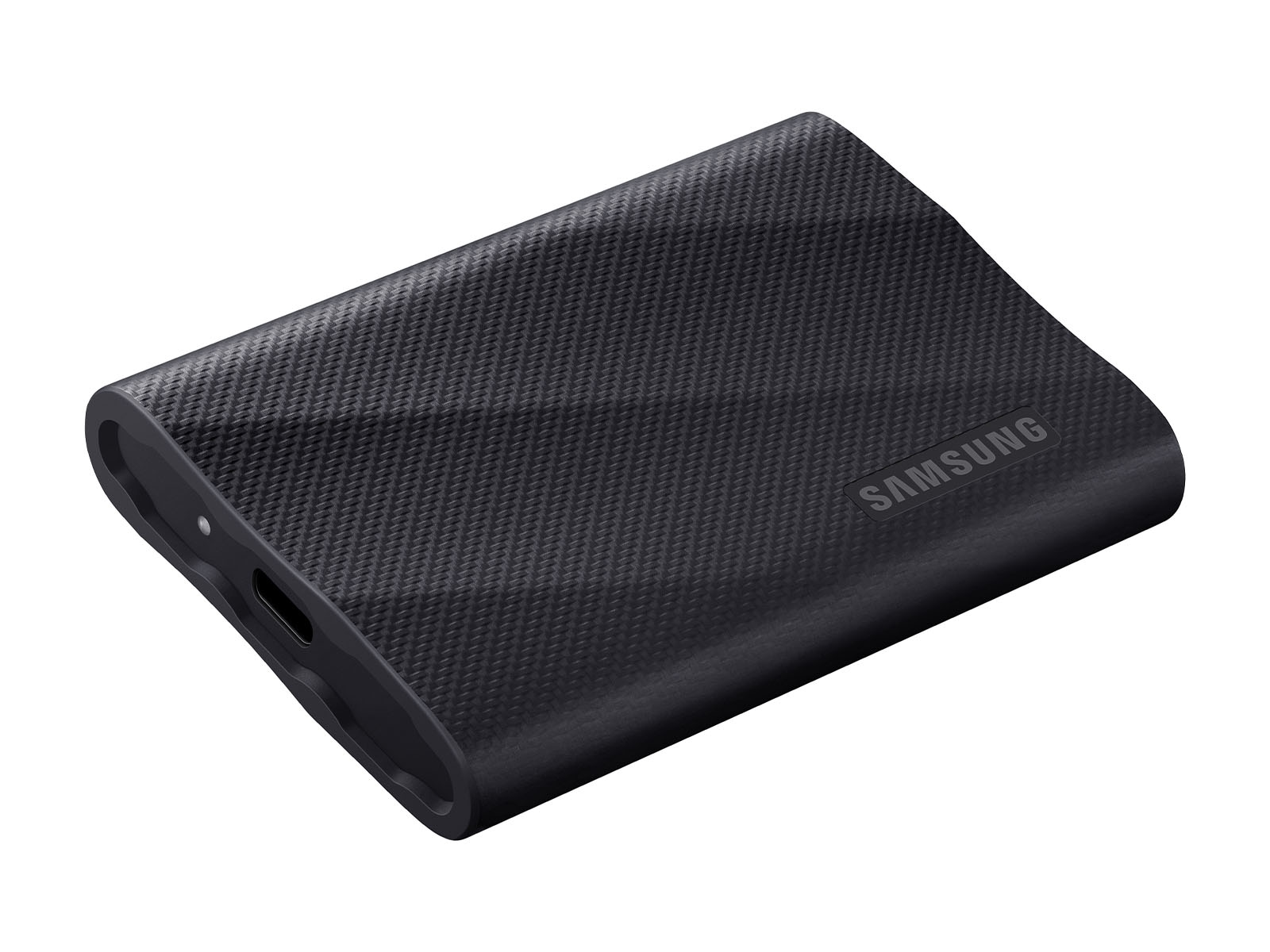 Samsung T9 Portable SSD 1TB external SSD with black textured body on a clean white background