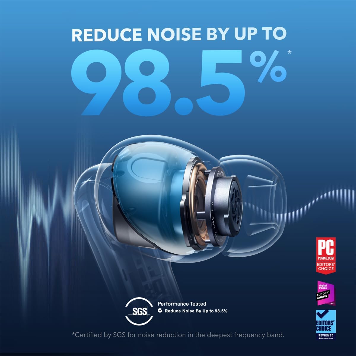 Anker Soundcore Liberty 4 NC wireless earbuds in Navy Blue with charging case shown open