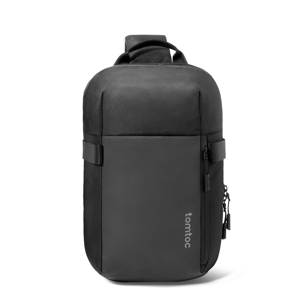 tomtoc Navigator-T24 Sling Bag 7L black laptop-ready sling bag with tall vertical shape and front zip pocket